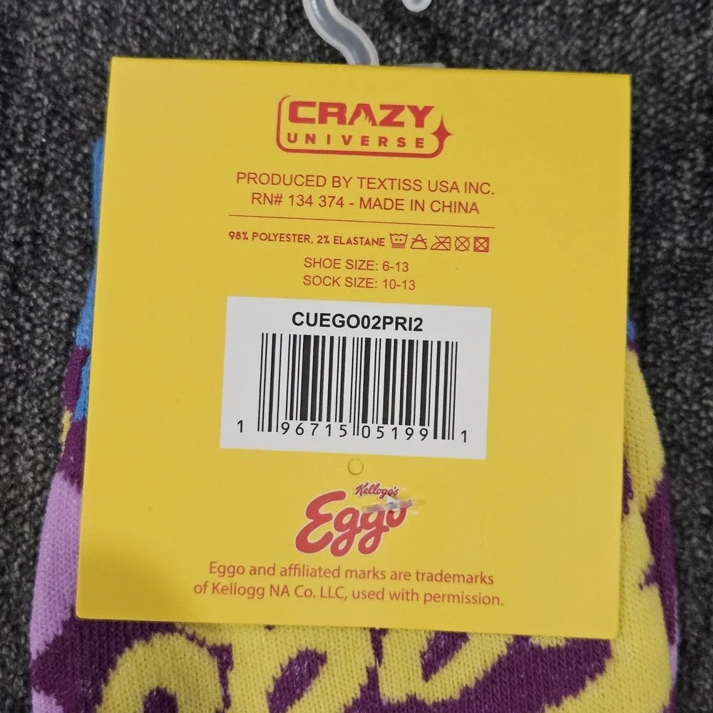 NEW Eggo Waffles Adult Crazy Universe 1 Pair Crew Socks Shoe Size 6-13 Novelty